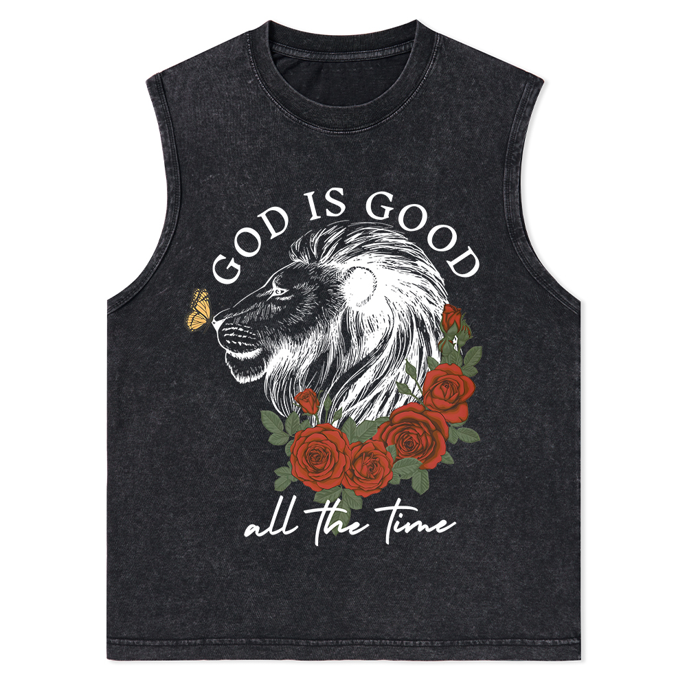 God Is Good Lion Christian Washed Tank Top
