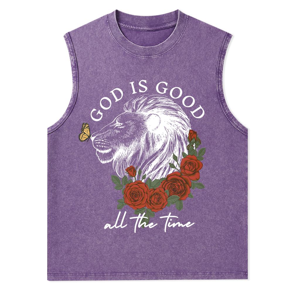 God Is Good Lion Christian Washed Tank Top