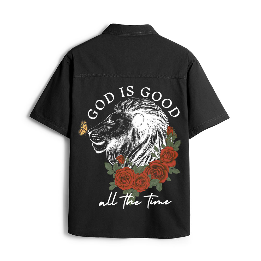 God Is Good Lion Christian Work Shirt 