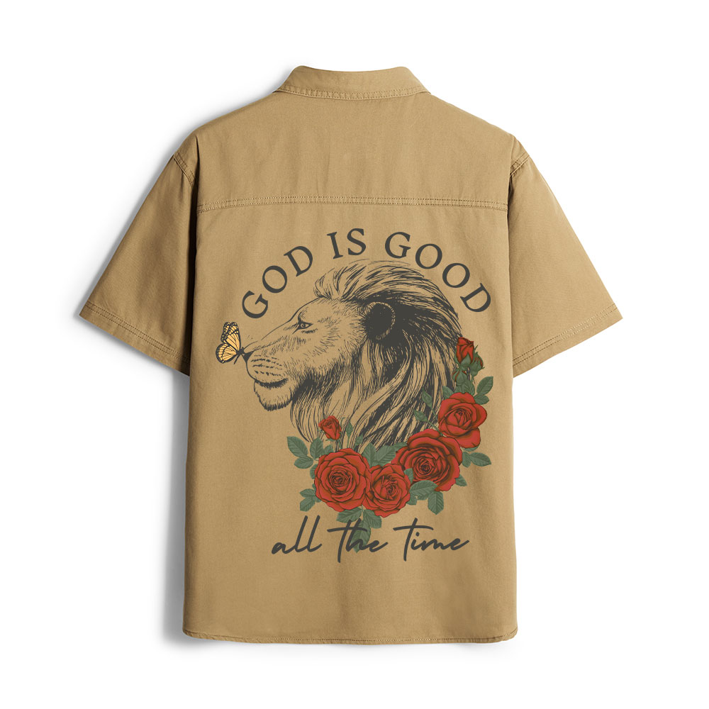 God Is Good Lion Christian Work Shirt 