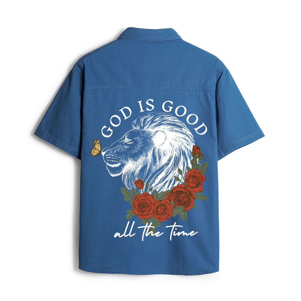 God Is Good Lion Christian Work Shirt 
