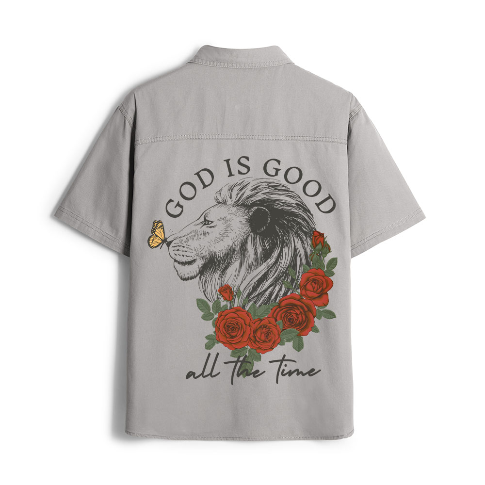 God Is Good Lion Christian Work Shirt 