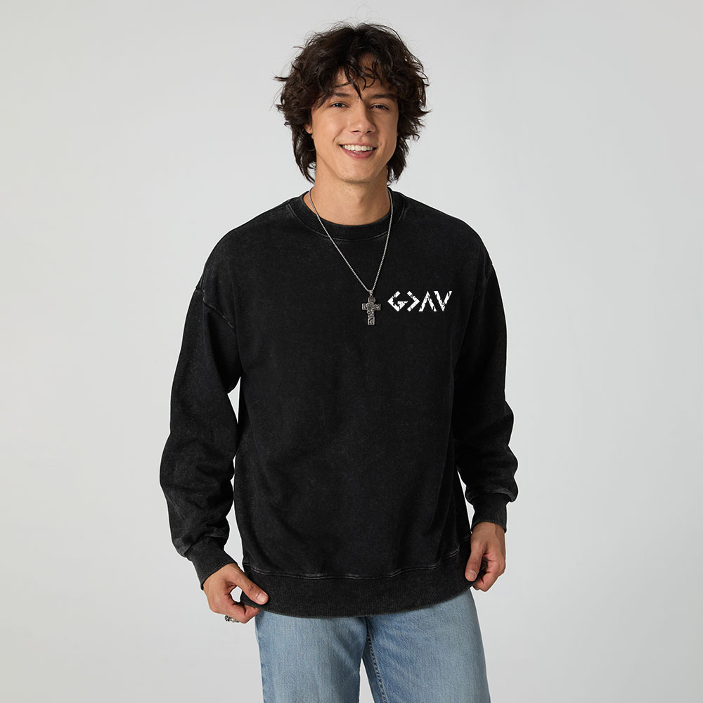God Is Greater Christian Washed Sweatshirt