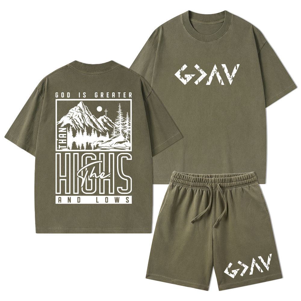 God Is Greater Christian Washed T-Shirt & Shorts