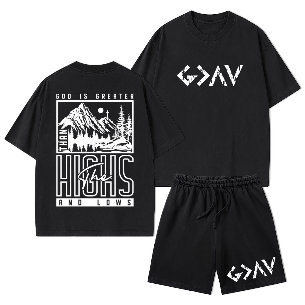 God Is Greater Christian Washed T-Shirt & Shorts