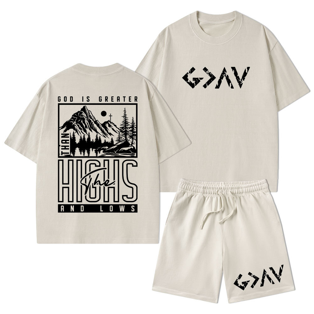 God Is Greater Christian Washed T-Shirt & Shorts