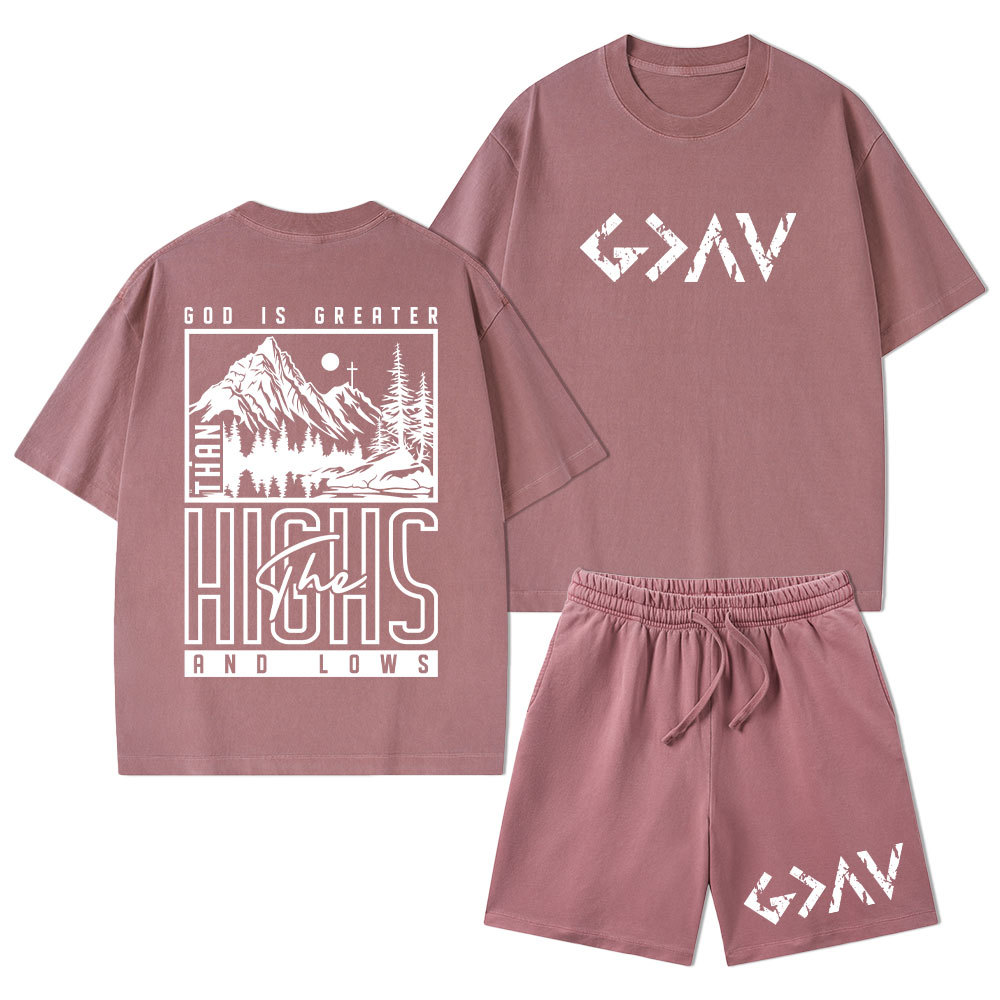 God Is Greater Christian Washed T-Shirt & Shorts
