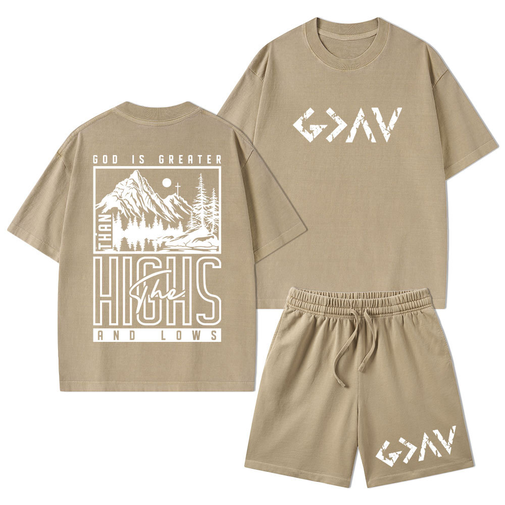 God Is Greater Christian Washed T-Shirt & Shorts