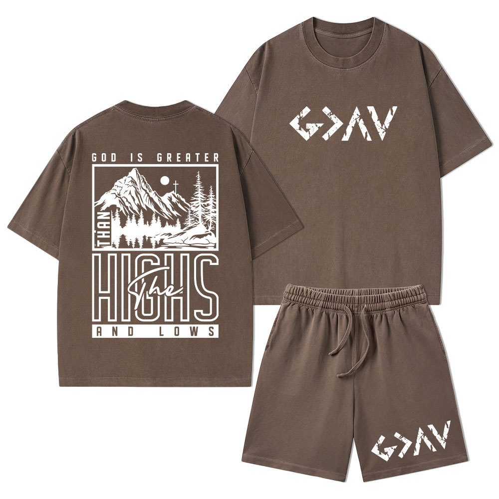 God Is Greater Christian Washed T-Shirt & Shorts