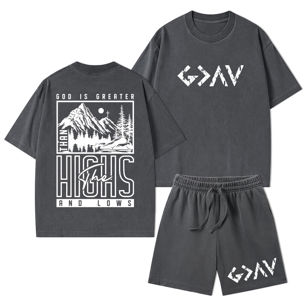 God Is Greater Christian Washed T-Shirt & Shorts
