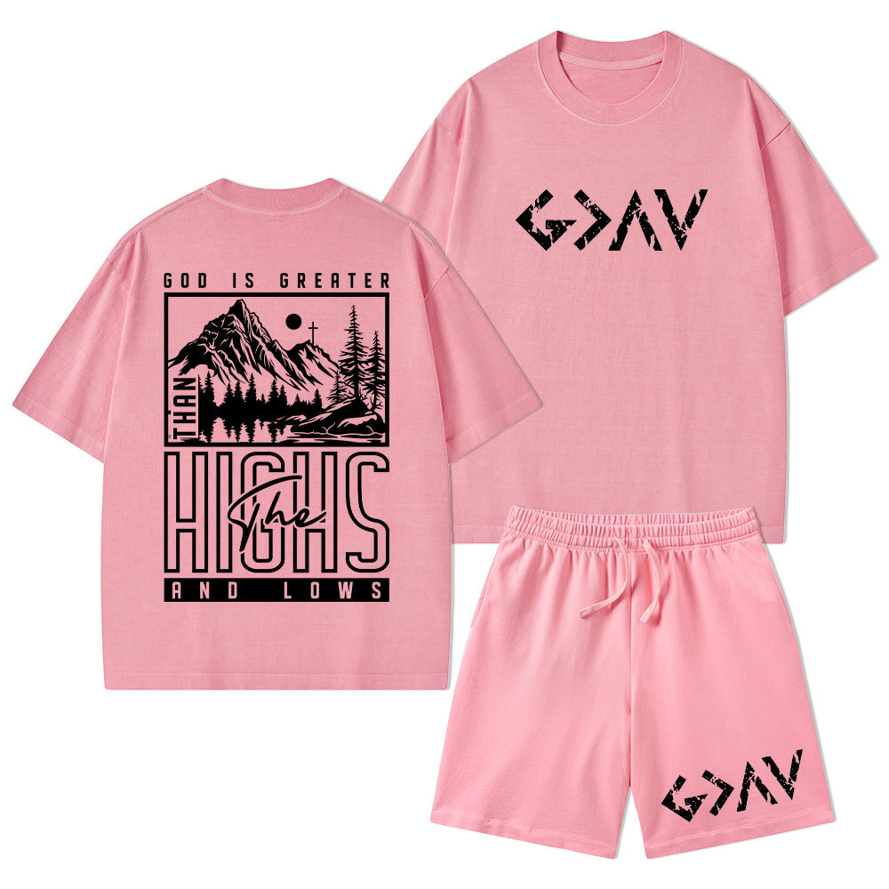 God Is Greater Christian Washed T-Shirt & Shorts