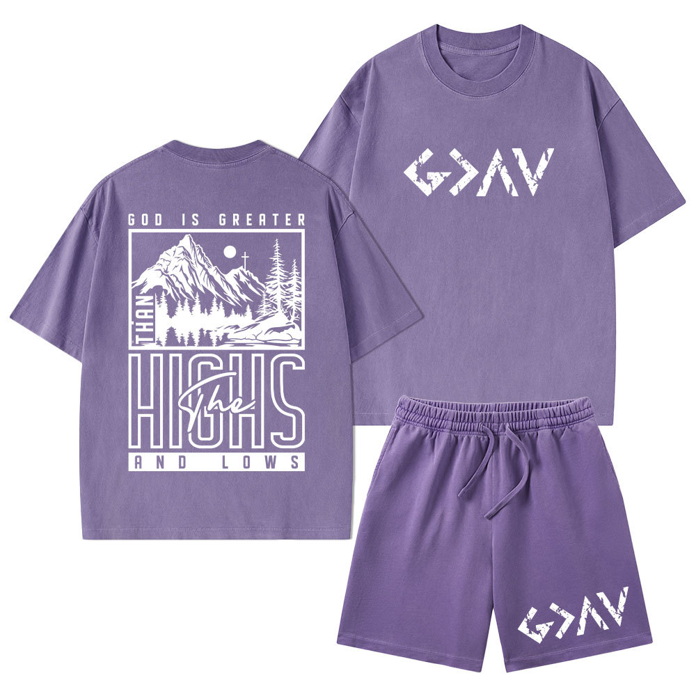 God Is Greater Christian Washed T-Shirt & Shorts