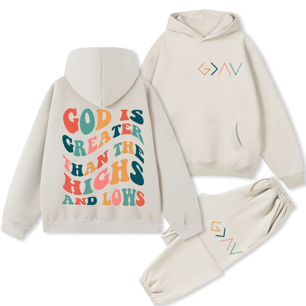 God Is Greater Than The Highs And Lows Christian Premium Fleece Hoodie Set