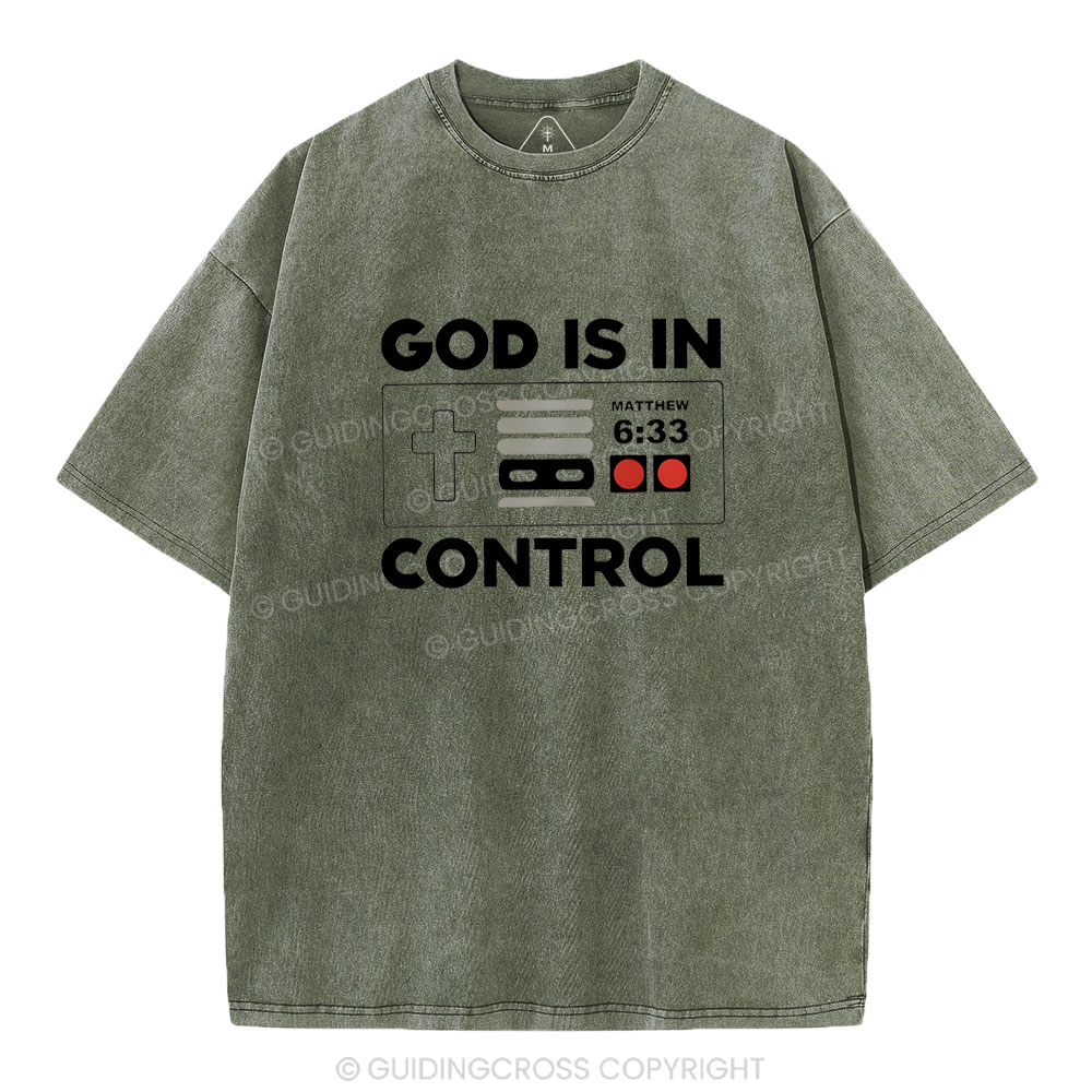 God Is In Control Christian Washed T-Shirt