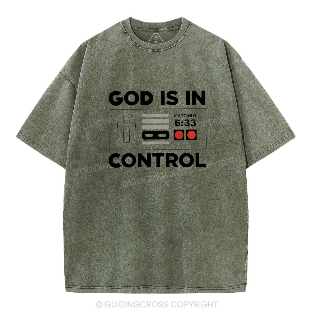 God Is In Control Christian Washed T-Shirt