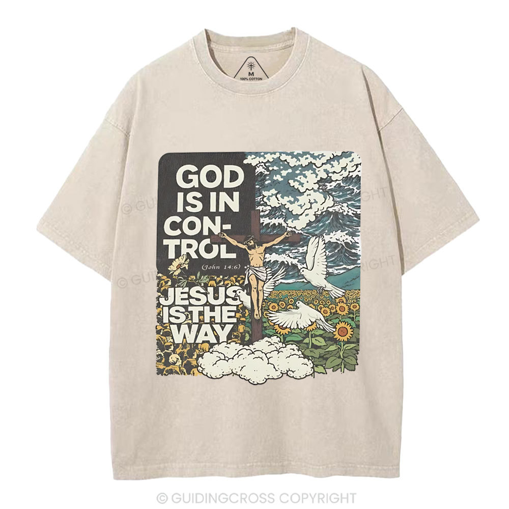 God Is In Control Christian Washed T-Shirt
