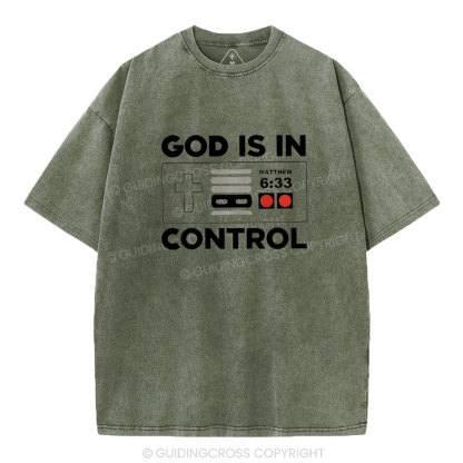 God Is In Control Christian Washed T-Shirt