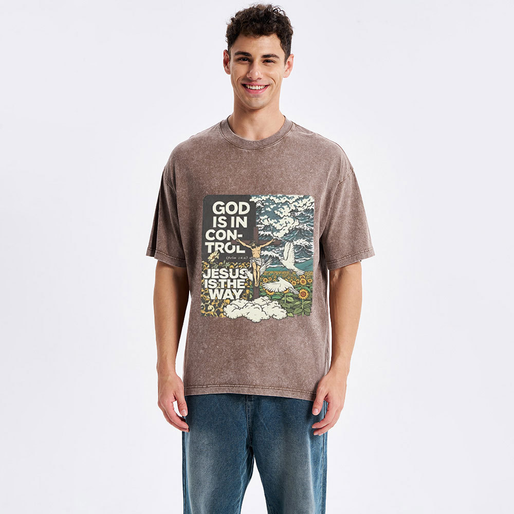 God Is In Control Christian Washed T-Shirt