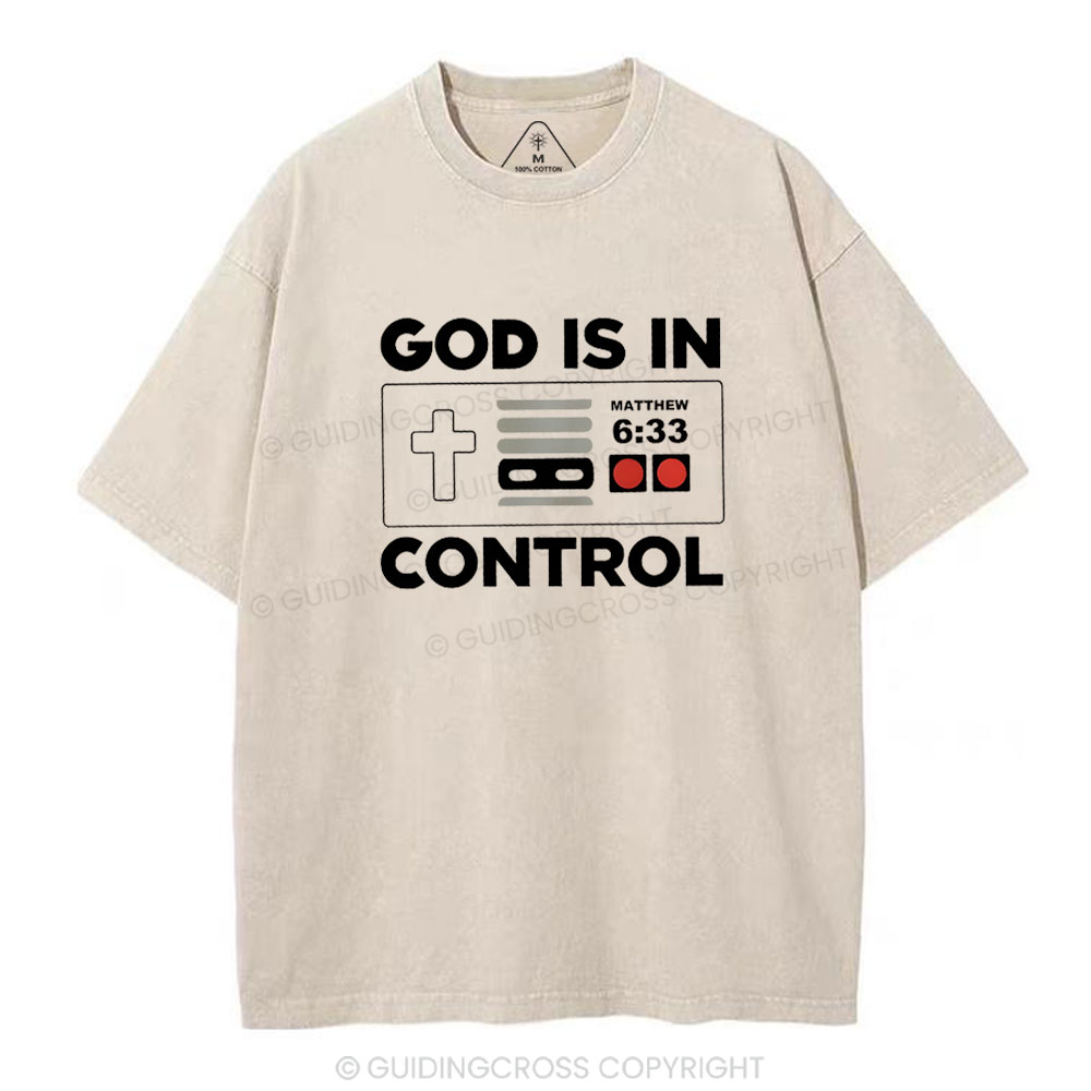 God Is In Control Christian Washed T-Shirt