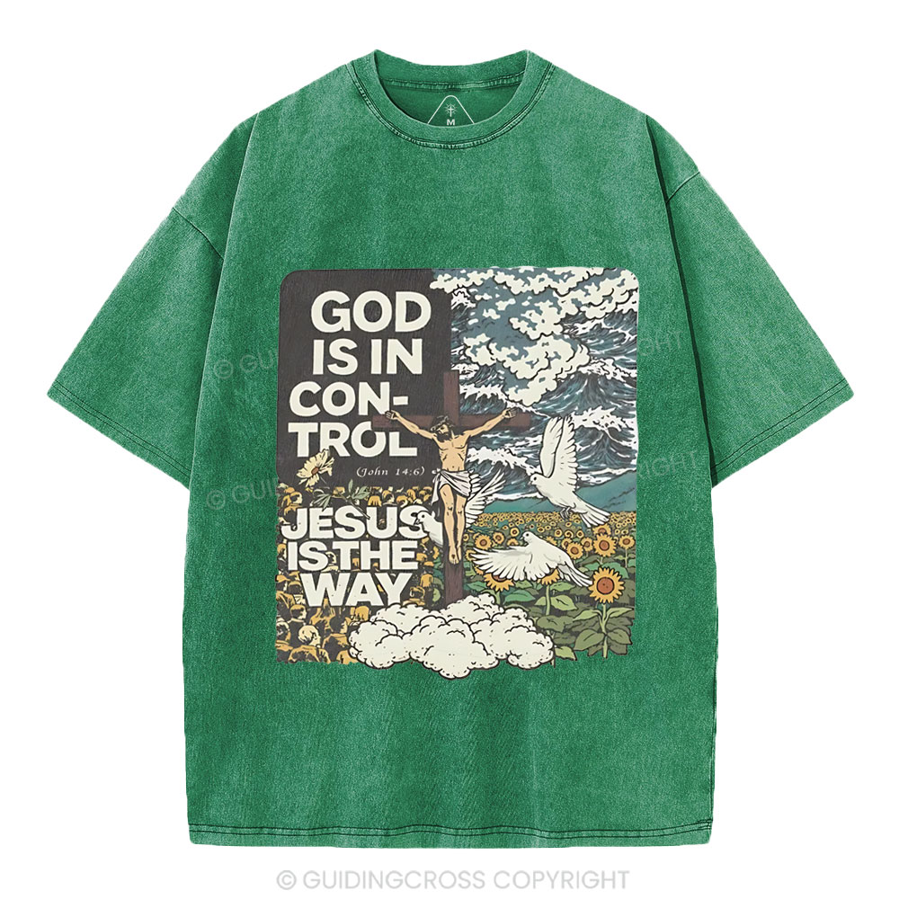 God Is In Control Christian Washed T-Shirt
