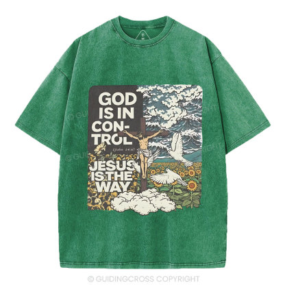 God Is In Control Christian Washed T-Shirt