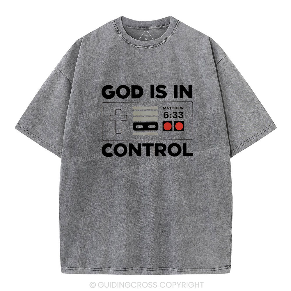 God Is In Control Christian Washed T-Shirt
