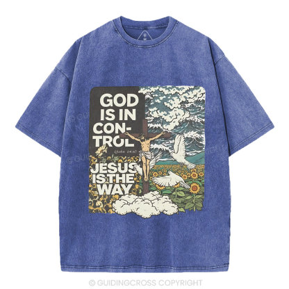 God Is In Control Christian Washed T-Shirt
