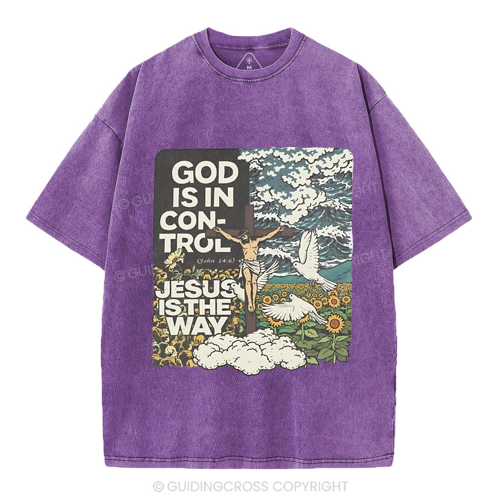 God Is In Control Christian Washed T-Shirt
