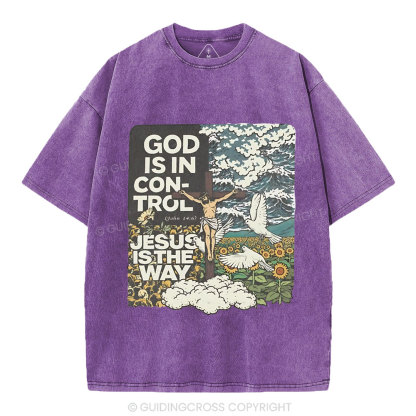 God Is In Control Christian Washed T-Shirt