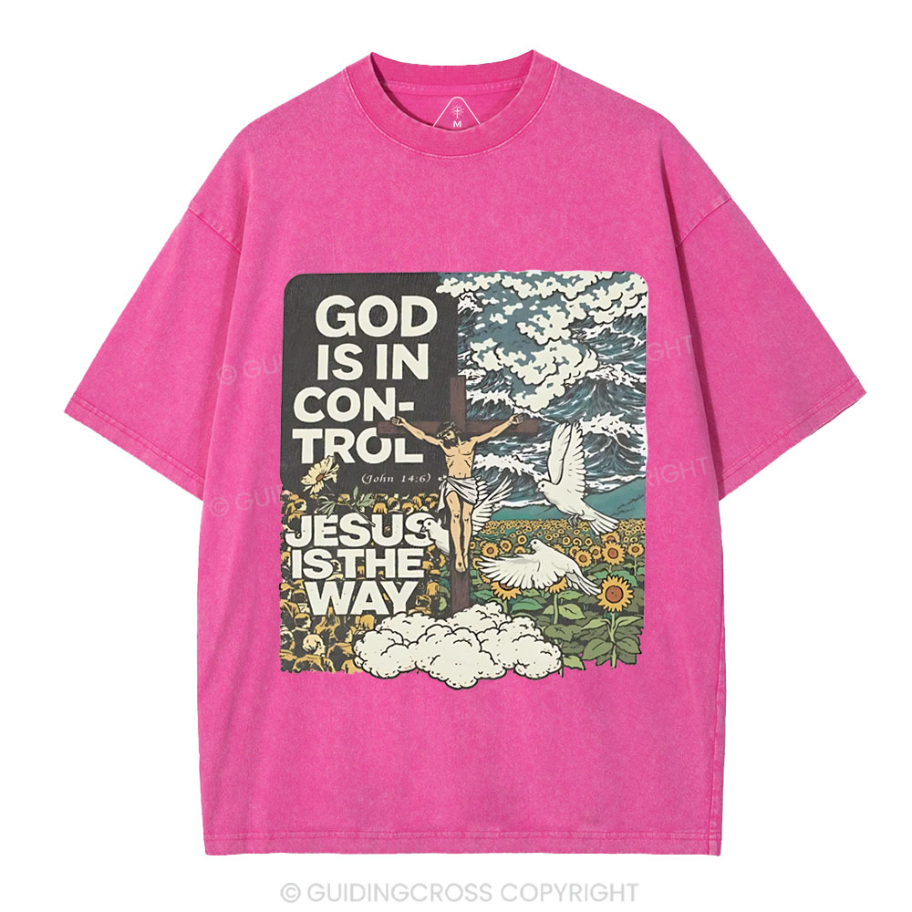 God Is In Control Christian Washed T-Shirt
