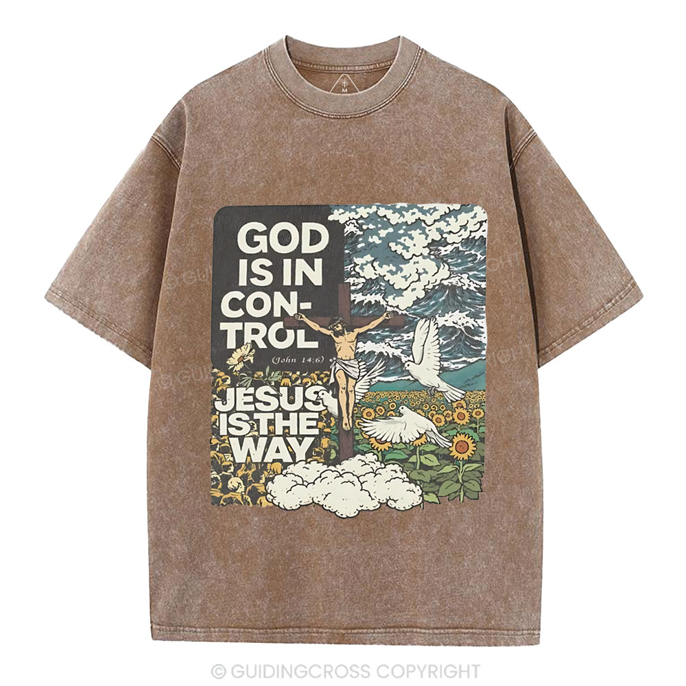 God Is In Control Christian Washed T-Shirt