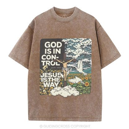 God Is In Control Christian Washed T-Shirt