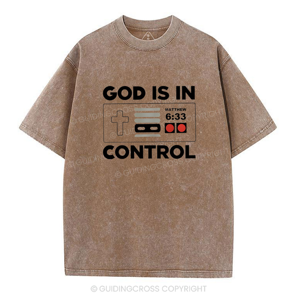 God Is In Control Christian Washed T-Shirt