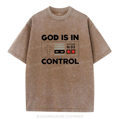 God Is In Control Christian Washed T-Shirt