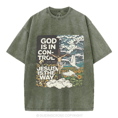 God Is In Control Christian Washed T-Shirt