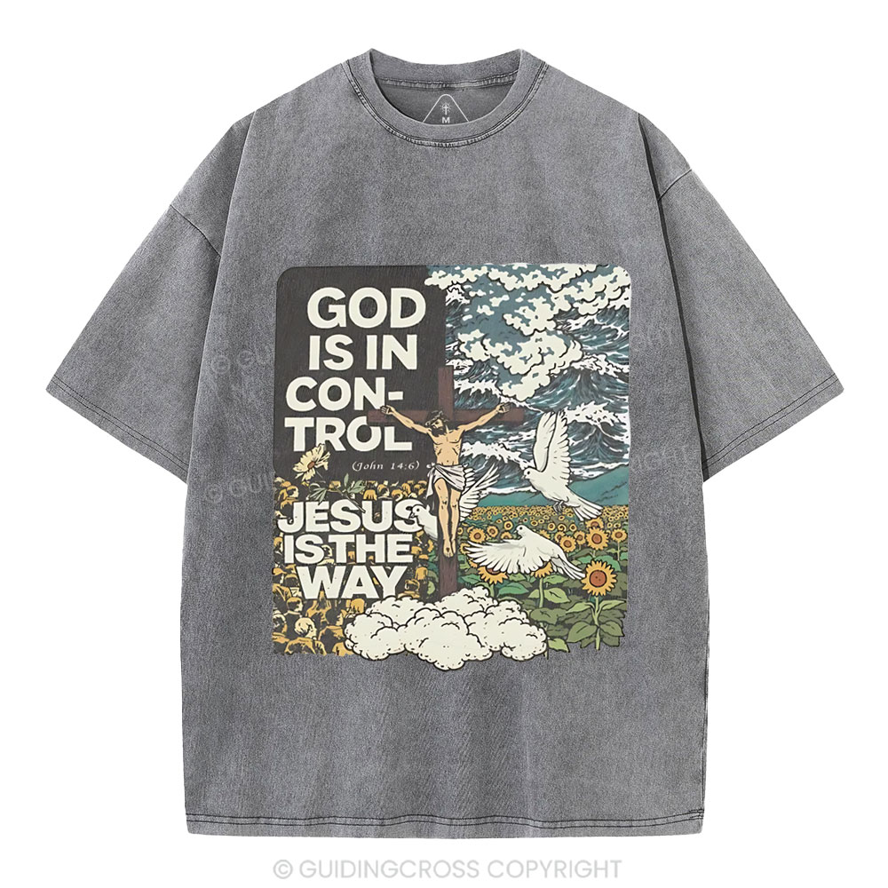 God Is In Control Christian Washed T-Shirt