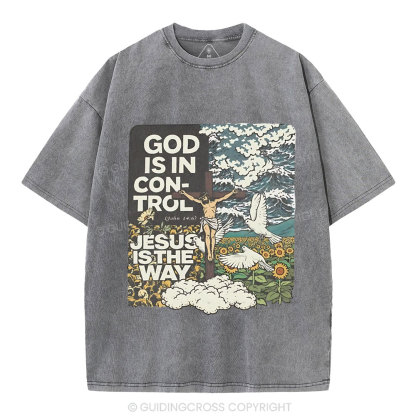 God Is In Control Christian Washed T-Shirt