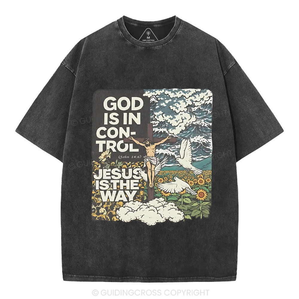 God Is In Control Christian Washed T-Shirt