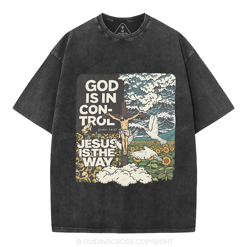 God Is In Control Christian Washed T-Shirt
