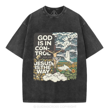 God Is In Control Christian Washed T-Shirt