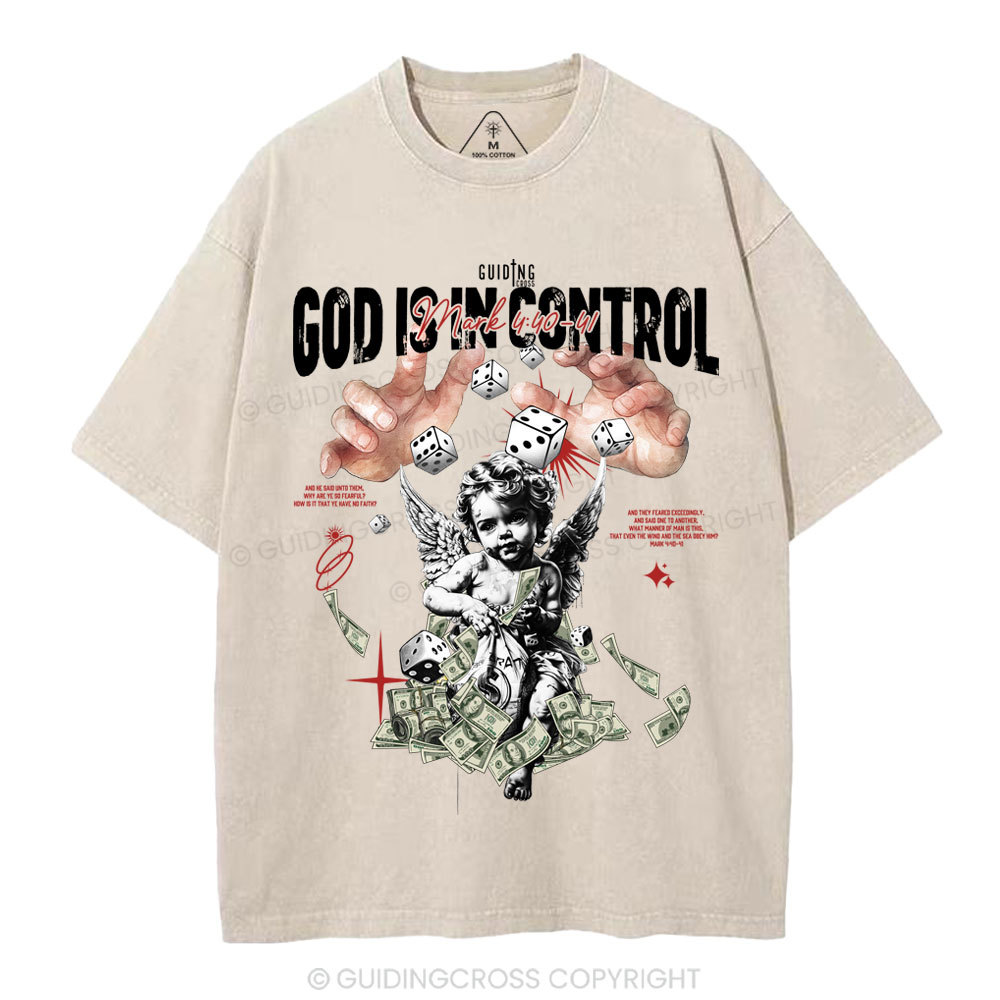 God Is In Control Christian Washed T-Shirt