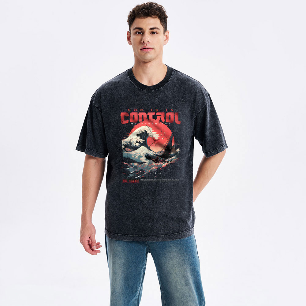 God Is In Control Christian Washed T-Shirt