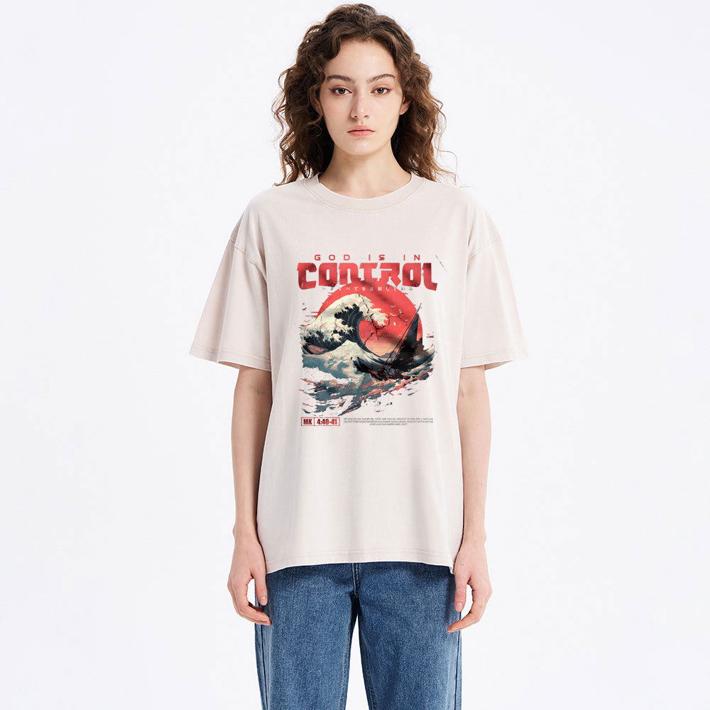 God Is In Control Christian Washed T-Shirt