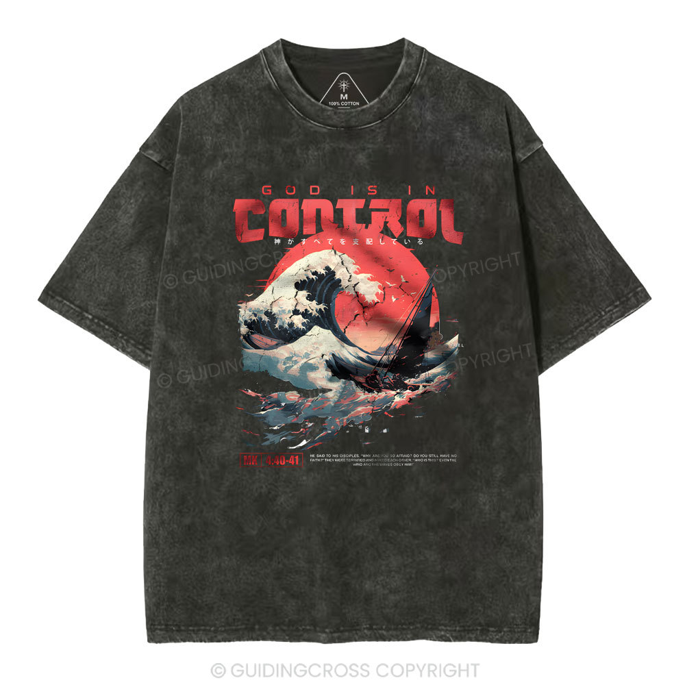 God Is In Control Christian Washed T-Shirt