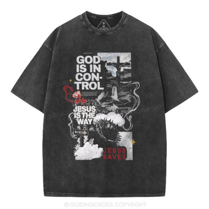 God Is In Control Christian Washed T-Shirt