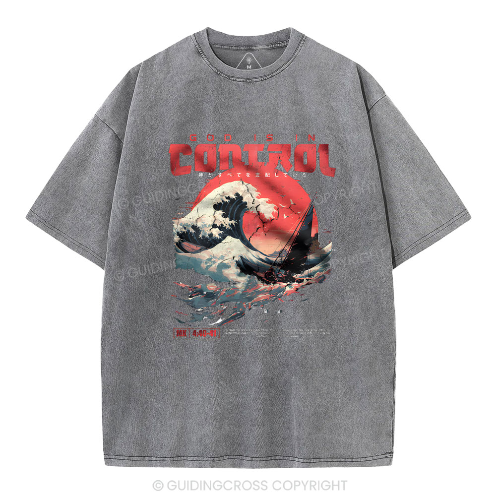 God Is In Control Christian Washed T-Shirt