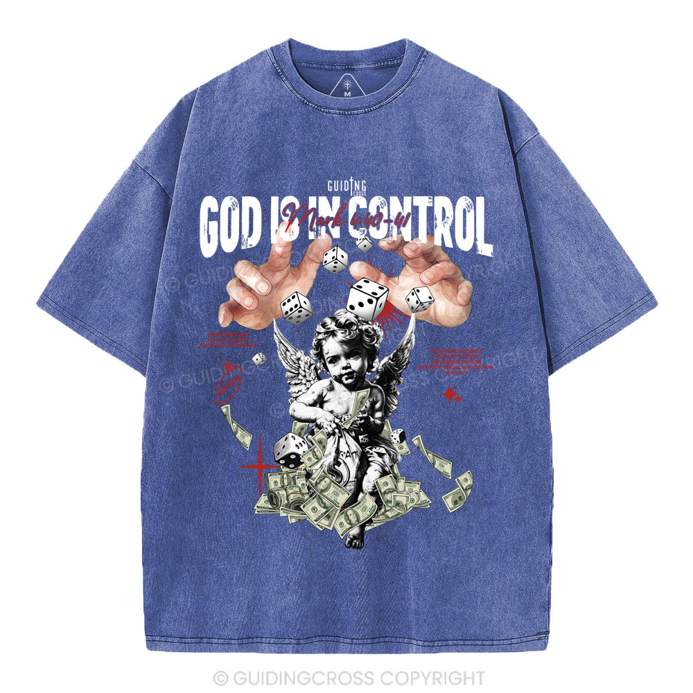 God Is In Control Christian Washed T-Shirt