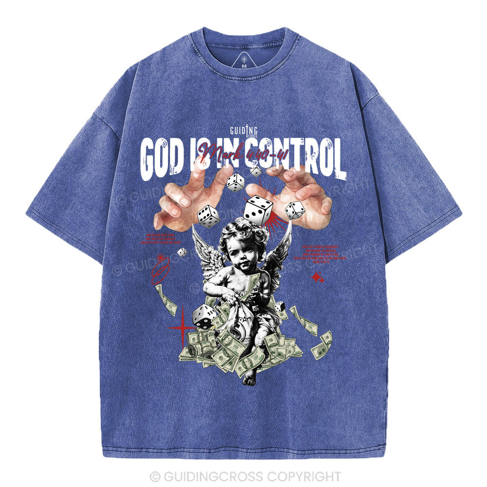 God Is In Control Christian Washed T-Shirt