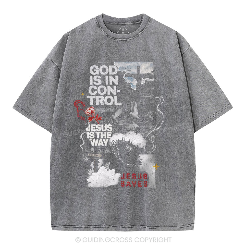 God Is In Control Christian Washed T-Shirt