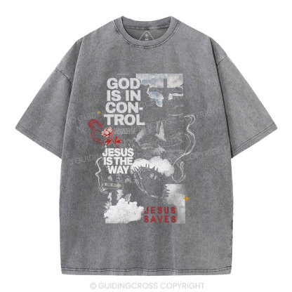 God Is In Control Christian Washed T-Shirt